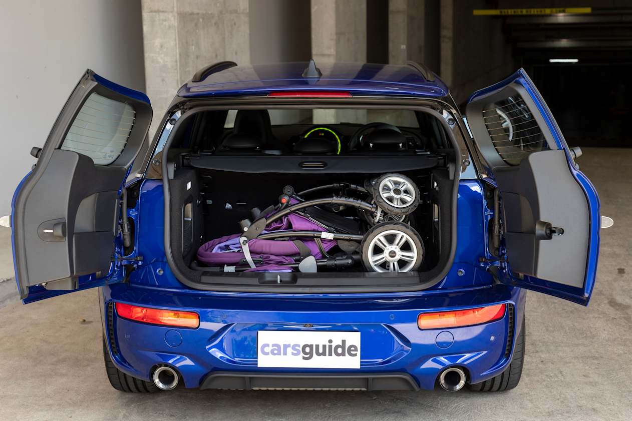 A pram fits snug in the boot of the Clubman.